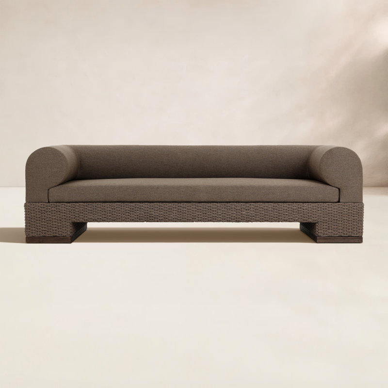 Leonitus 107" Outdoor Teak Patio Sofa with Cushions, Dark Brown, Brown