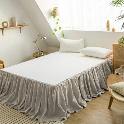 Belgian Linen Bed Skirt With Classic Tailored Drop Dust Ruffle, Easy Fit Breathable Premium Natural Flax