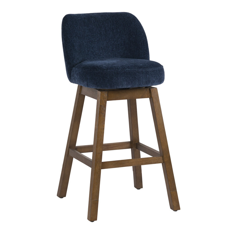 Tabouret de bar pivotant à hauteur réglable Trixi en tissu avec finition en bois brun gaufré, Navy