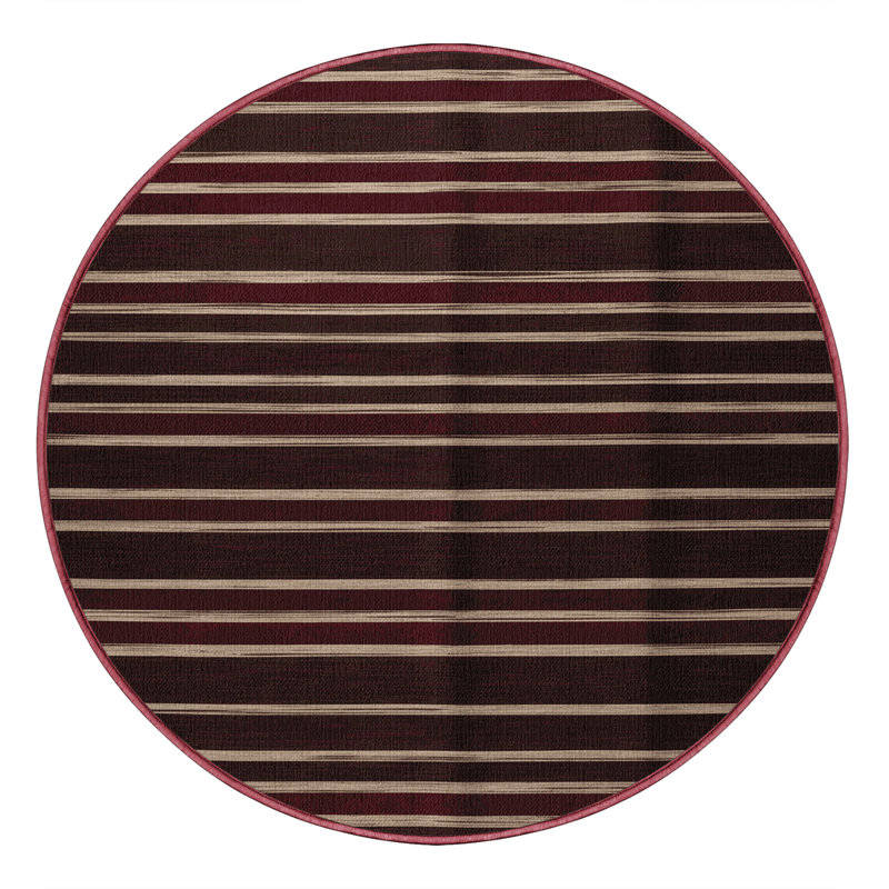 Tapis brun à rayures horizontales lavable à la machine, Rond 3 pi