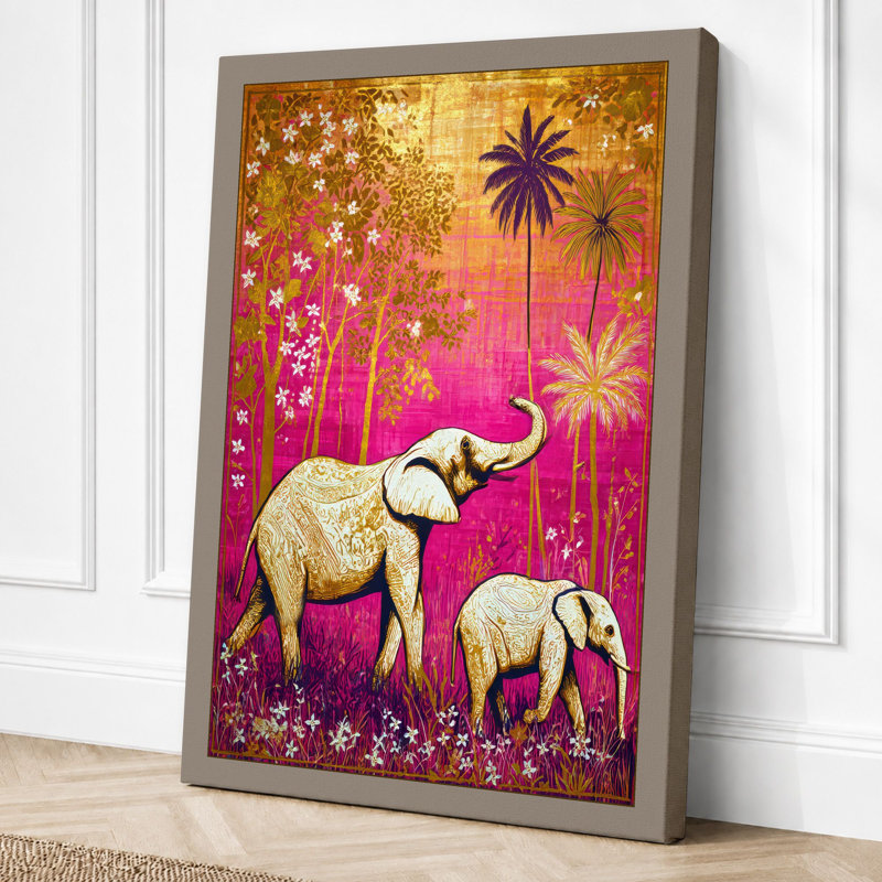 Elephants Among Stars Tropical - Print, 30x20 - 76.2 x 50.8 cm, Taupe Border