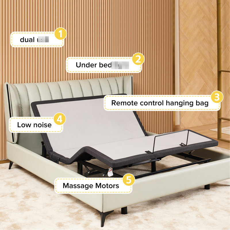 Queen Size Adjustable Bed For Relaxation - Zero Gravity Base, Head & Foot Incline, Customizable Massage, , With Value Gravity, Nightlight, Interface