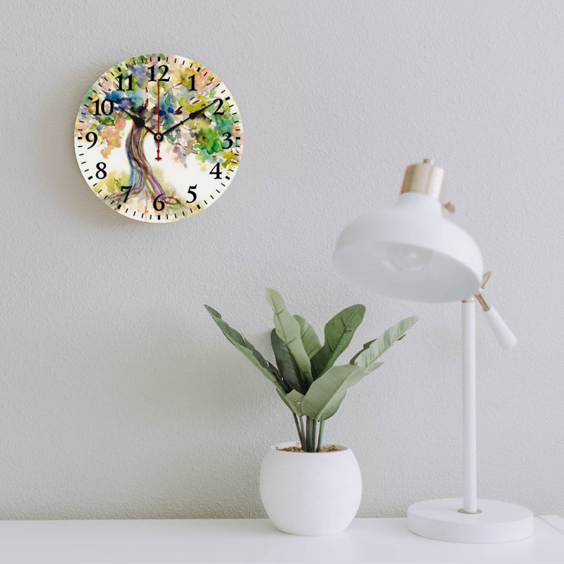 Horloge murale aquarelle ronde pour salle d'eau 12 po x 12 po Watercolor Tree