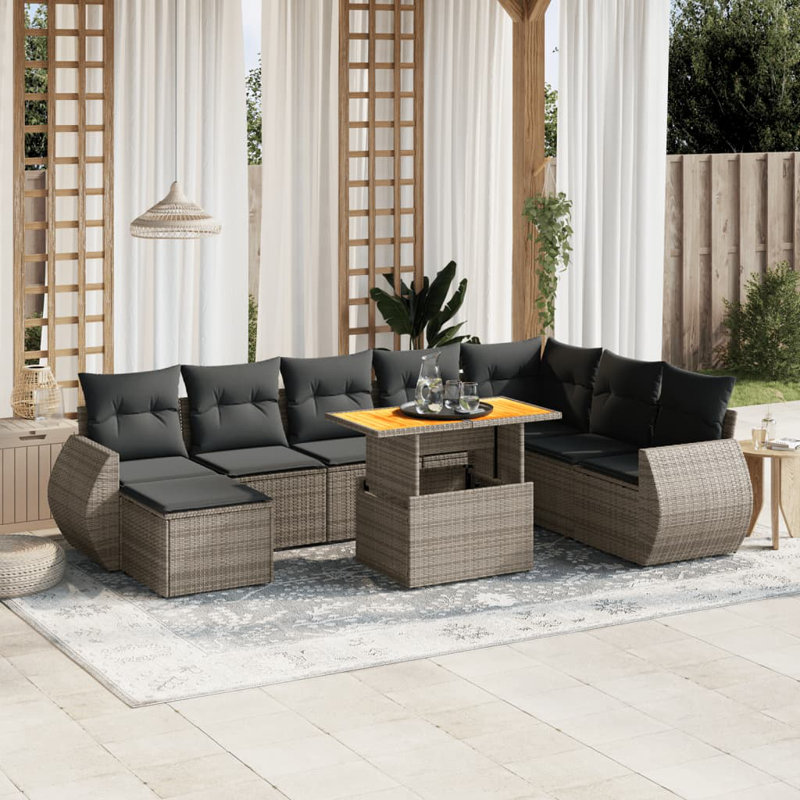Vidaxl Garden Sofa Set Poly Rattan Large Adjustable Armrests