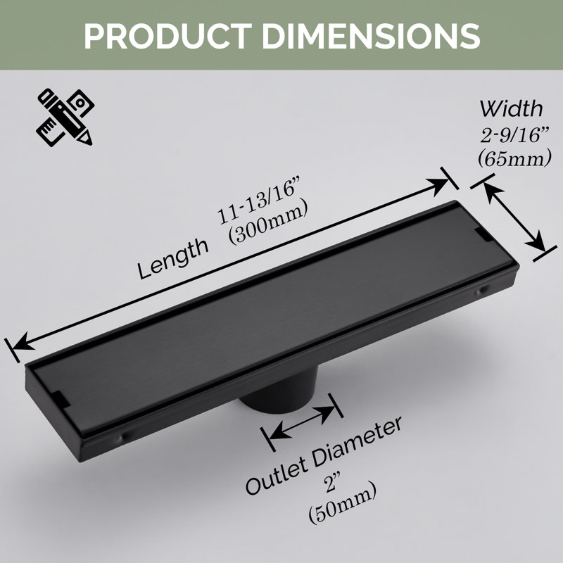 11.81'' Linear Tile-In Shower Drain, Black
