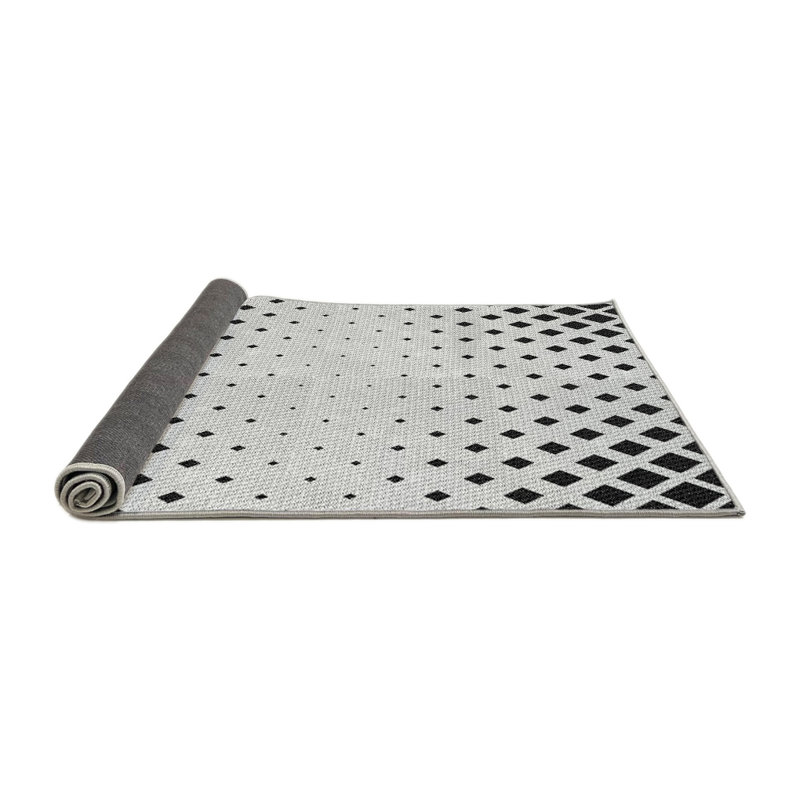 Noir géométrique/Tapis décoratif blanc, Rond 7 pi