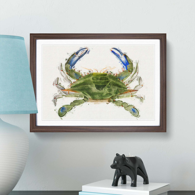 Green and Blue Crab by J.E. De Kay - Picture Frame Painting Print, Walnut Framed, 48cm H x 65cm W x 2cm D