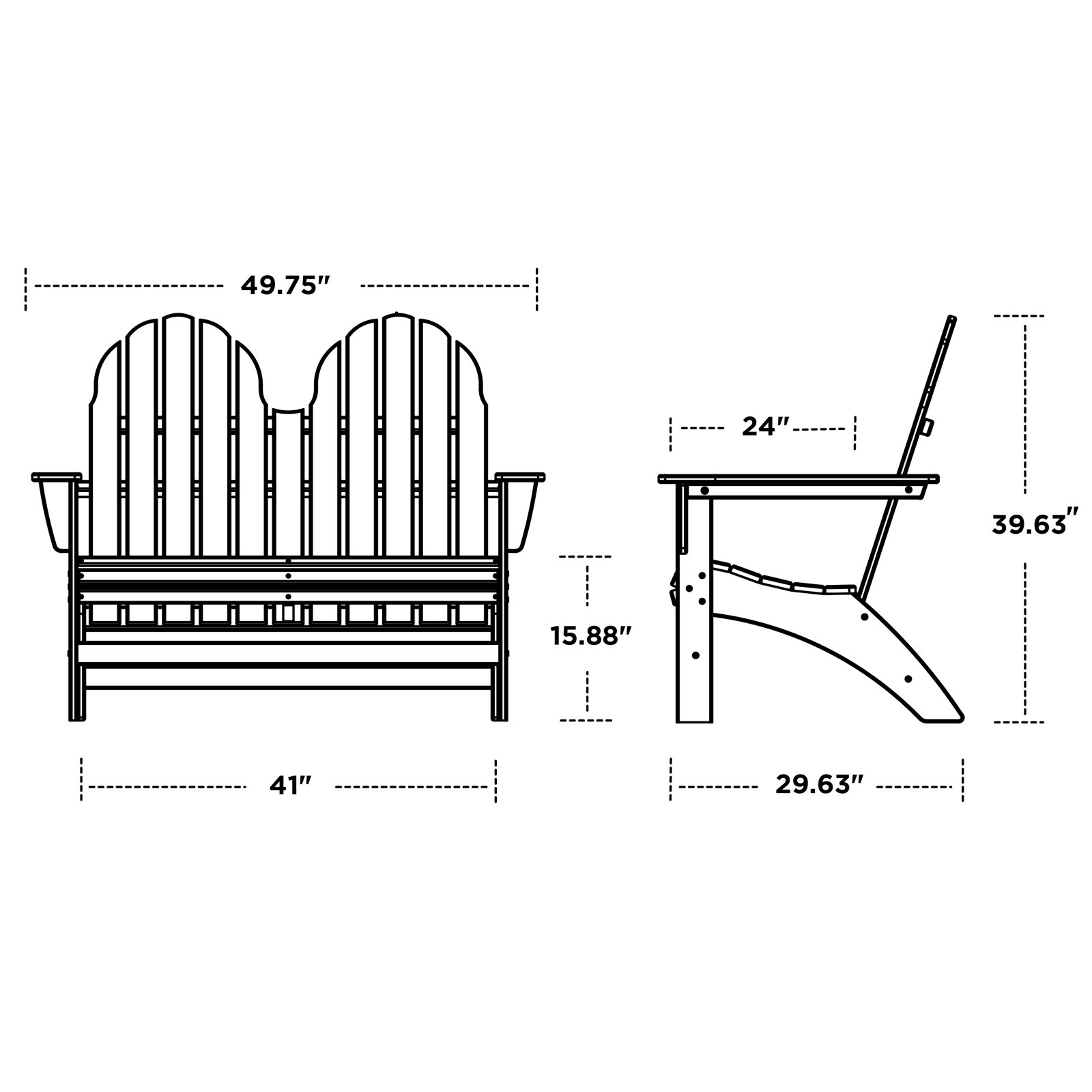 POLYWOOD Vineyard 48" Adirondack Bench, Navy