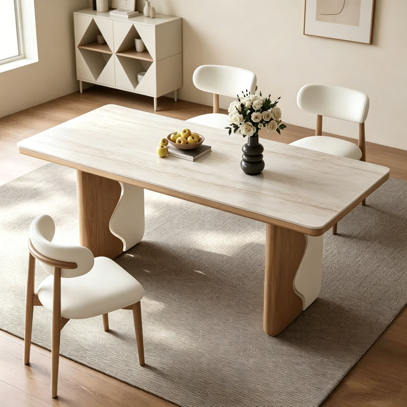 Table Mid-Century en pierre frittée, 5 Pieces: Table, 4 Chairs, 29.5" H x 70.9" W x 31.5" D