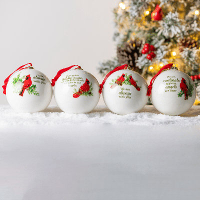  Ceramic Boxed Memorial Holiday Cardinal Ornament Set of 4 Christmas Home Decorations