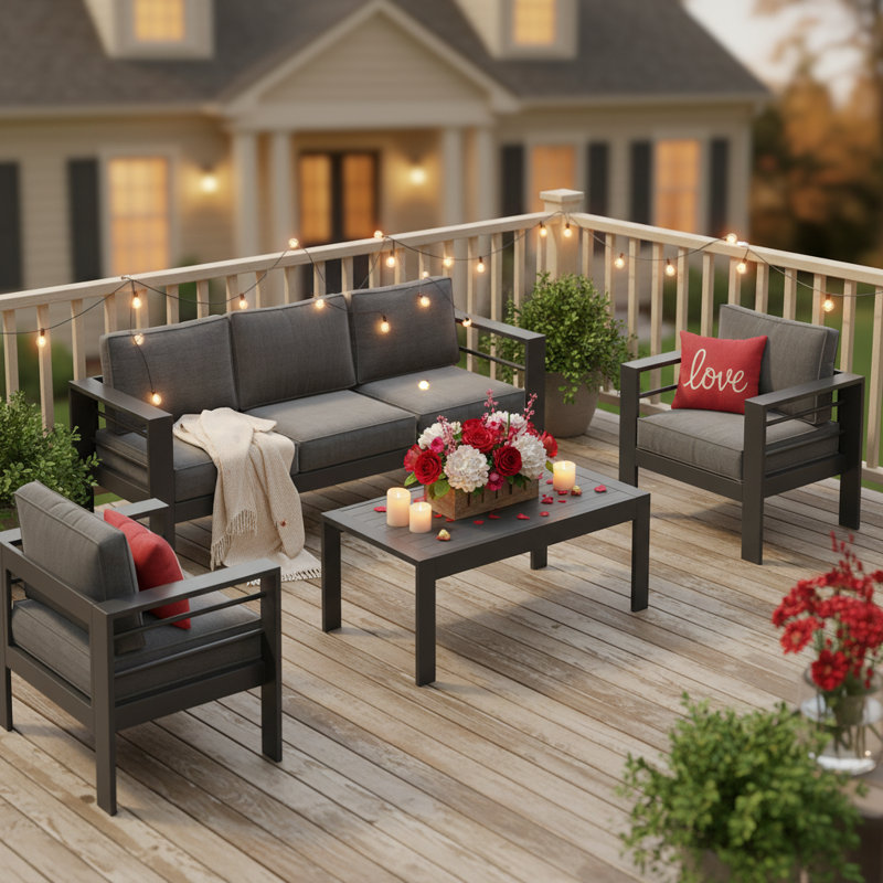 5-Piece  Aluminum Patio Conversation Set, Gris foncé