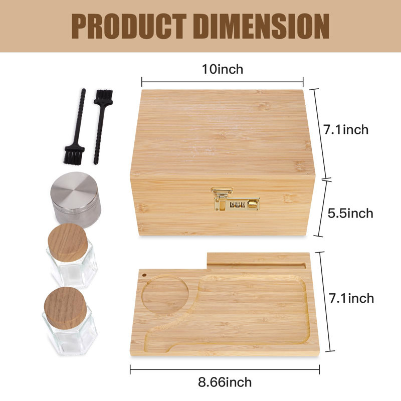 Large Bamboo Box, Locked Storage Decorative Box With Combination Lock, Wooden Lock Box With Lid, Wooden Locked Storage Box With Removable Tray And Jars
