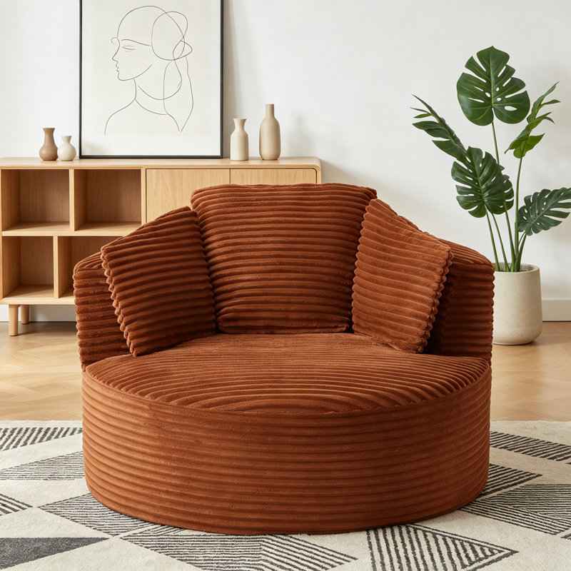 Chaise ronde en velours côtelé avec dossier rembourré, Orange