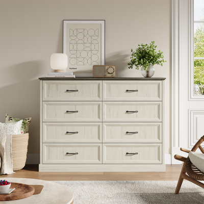 Commode à 8 tiroirs H 55 po, commode de chambre à coucher, meuble télé en bois rustique pour le salon Hava