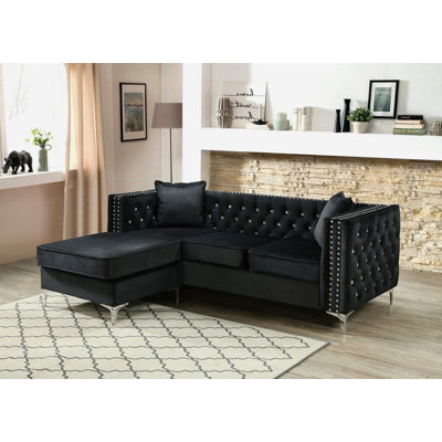 Tina 87" Wide Velvet Reversible Sofa & Chaise by Glory Furniture