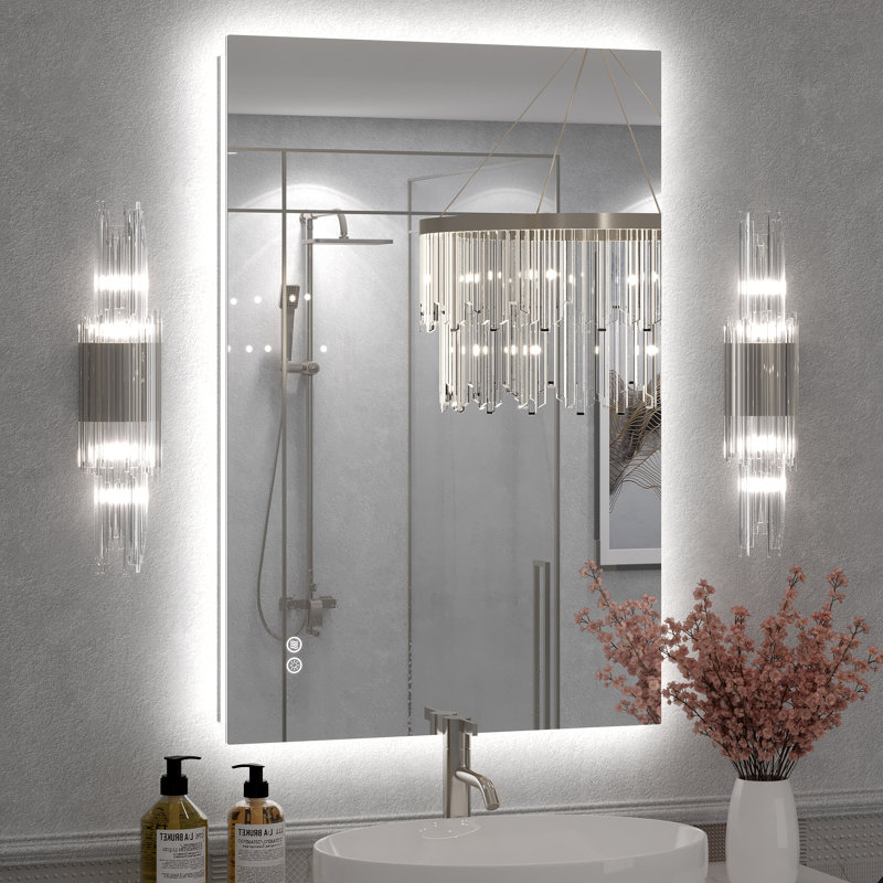 Molly Rectangle/Round/Oval LED Anti-Fog Tempered Glass Wall Bathroom Vanity Mirror - UL Certified, 36" x 24", Rectangle