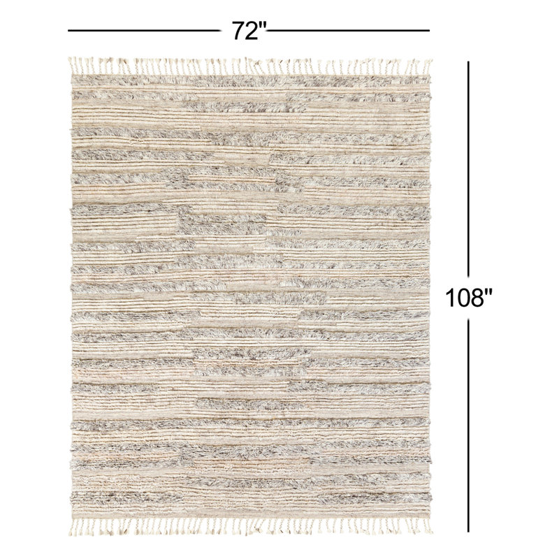 Timi Wool Area Rug in Beige, Rectangle 6' x 9'
