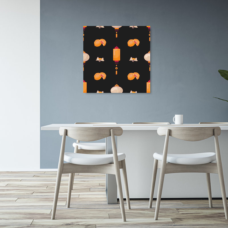 Mooncakes et lanternes, art mural traditionnel d'automne, H 32 po x l 32 po