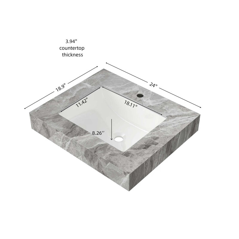 Comptoir en pierre frittée de qualité supérieure avec cuve en céramique encastrée et trou de robinet pré-percé standard