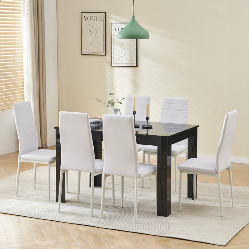 Dining Set, Line White Leather Chairs#6