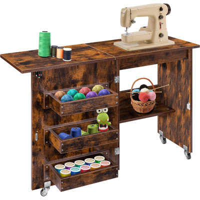 46'' x 16'' Foldable Sewing Table with Sewing Machine Platform and Wheels