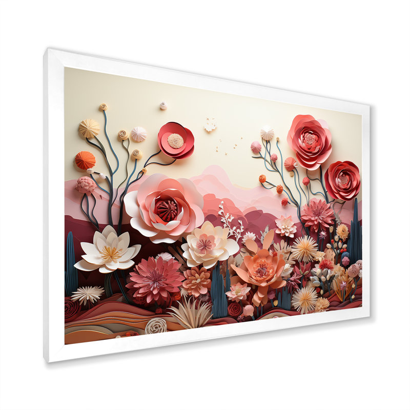 Cactus Crimson Collage, impression sur toile encadrée, H 30 po x l 40 po x P 1,5 po, Cadre simple blanc