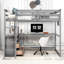 Lit mezzanine double avec bureau et tablettes, deux tiroirs intégrés