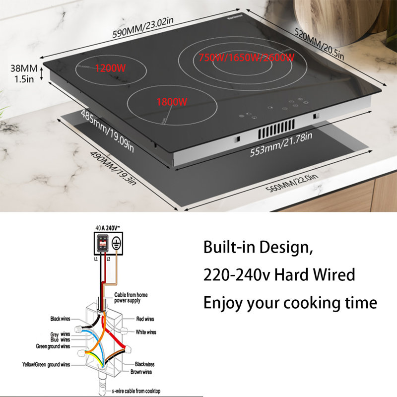 Surface de cuisson électrique à 3 brûleurs Karinear 2400 5700W intégrée