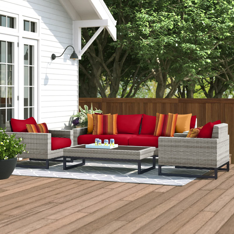 Sameko Amali 4-Piece Rattan Sofa Seating Group With Sunbrella Cushion Covers, Gray, Canvas Regatta Sunbrella® Canvas
