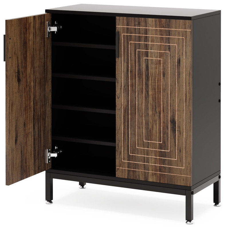 Armoire à chaussures 31,5 pouces en bois brun et noir avec portes, range-chaussures 5 niveaux, Brun / Noir