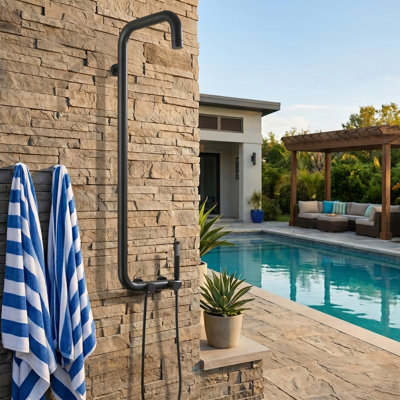 Douche d'extérieur murale moderne en acier inoxydable 304 H 44-1 / 2 po avec douchette de tête efficace et douchette à main