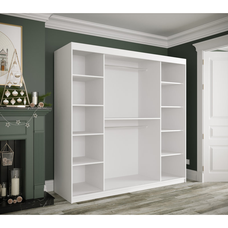 Maike 2 Door Manufactured Wood Wardrobe, White Matt/Marble Finish, 200cm H x 200cm W x 62cm D