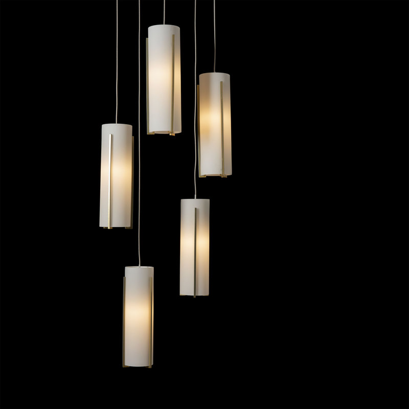 Exos 5 - Light Cluster Cylinder Pendant, Opal Glass, Modern Brass, Standard: 13" to 80"