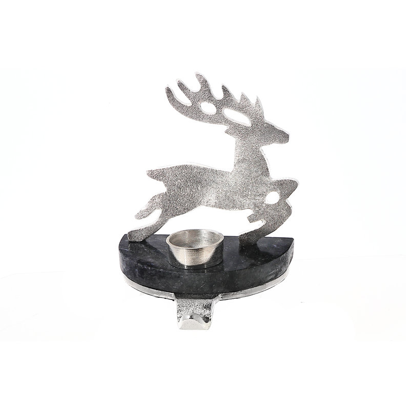 Reindeer with Tealight Stocking Holder, Silver/Black