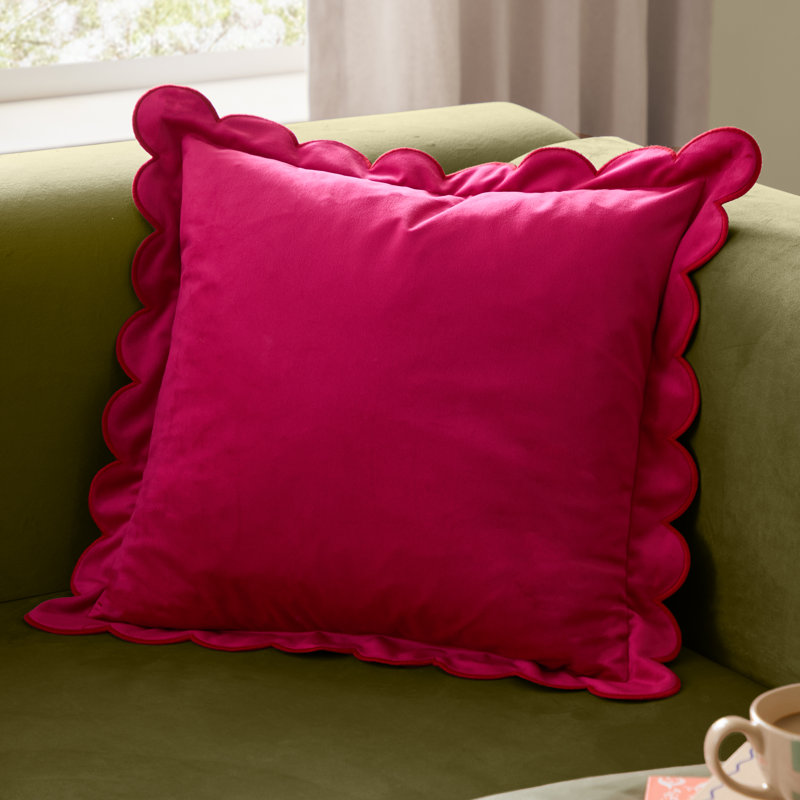 Lil Scallop Square Cushion, Pillow Cover Only - No Insert, Pink/Red