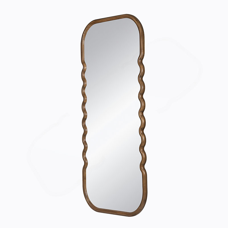 31.4x1.4x74" Oversized Wooden Floor Mirror with Unique Brown Frame