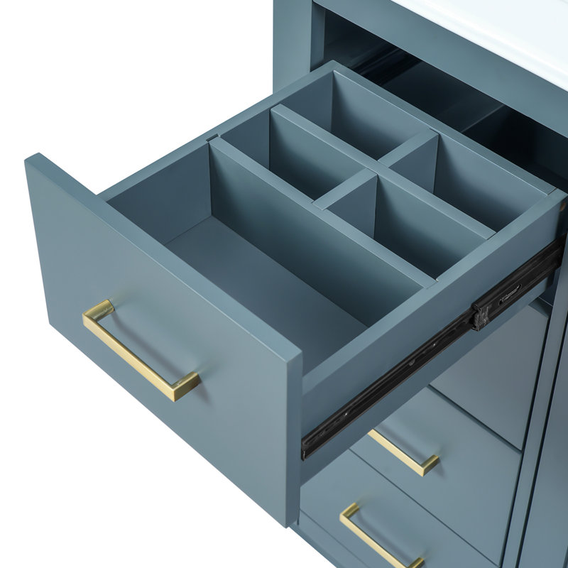 36 po, meuble-lavabo de salle de bain, lavabo en céramique, construction en bois massif, haute qualité, 3 tiroirs, charnières à fermeture en douceur, rangement abondant, style rétro, poignées exquises, glissière de tiroir lisse, simple à