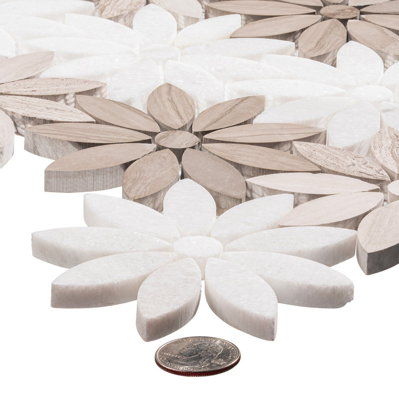Fresh Novelty Look Flower Polished Natural Stone/Metal Wall & Floor Mosaic Tile, Vloom