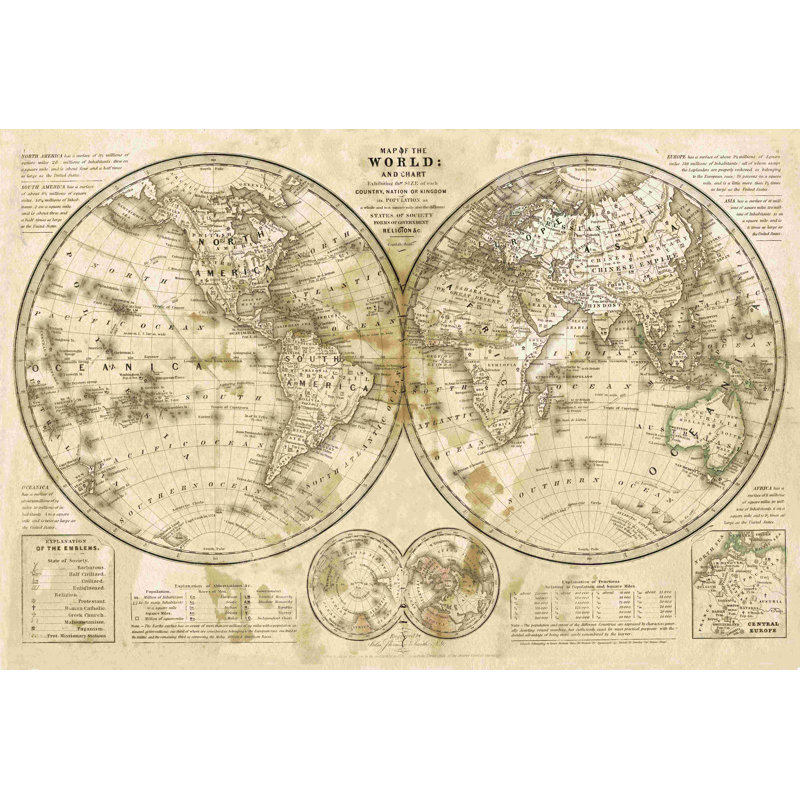 Carte du monde 2, impression sur toile tendue, H 20 po x l 30 po