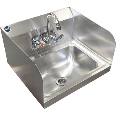 Lavabo mural commercial de 43 cm (17 po) de largeur x 38 cm (15 po) de profondeur avec robinet à col de cygne et protections latérales
