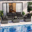 Ensemble de meubles de patio 6 pièces, avec coussins et table basse en verre, ensemble de canapé modulaire en osier de rotin Pe-576848143