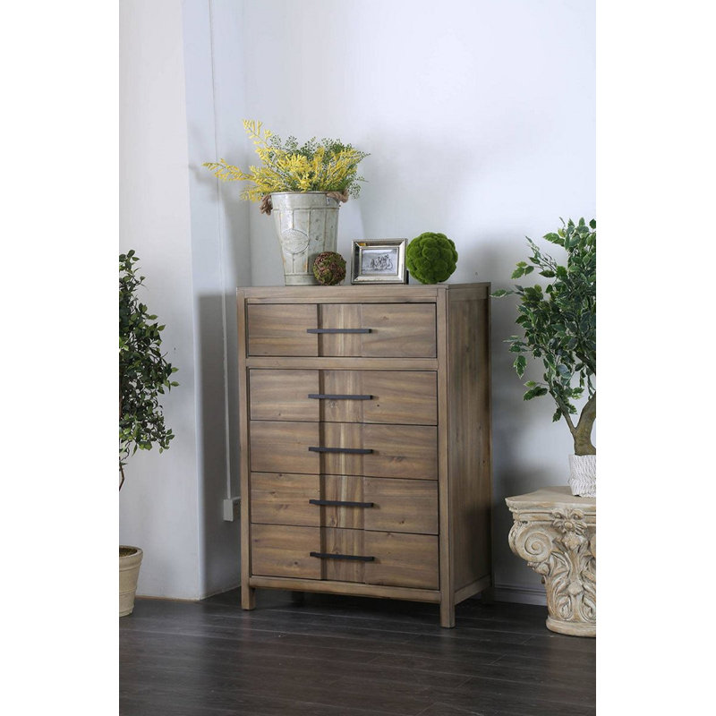 Commode 5 tiroirs Sanroman, Chêne clair