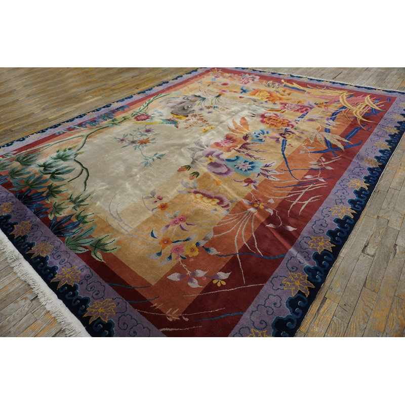Rare tapis artistique chinois antique de style art déco