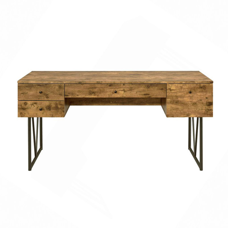 Bureau d'écriture en bois manufacturé à 4 tiroirs Fallon, Bois patiné
