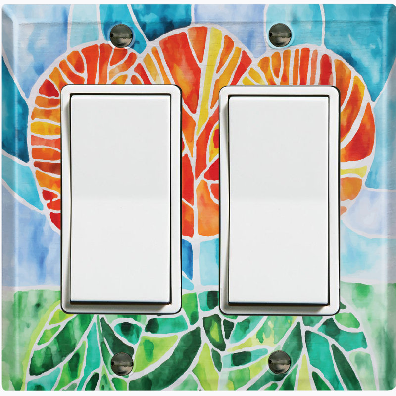Metal Light Switch Plate Outlet Cover (Abstract Orange Flowers - Double Rocker)