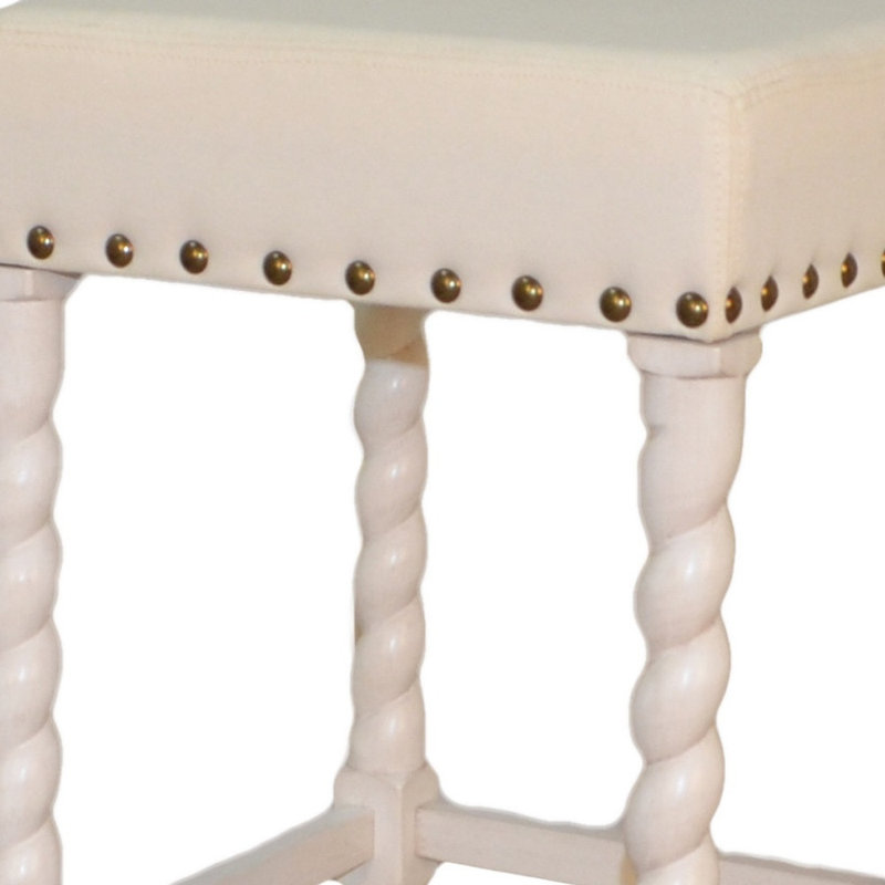 Chaise 30 po en similicuir noir et bois massif sans dossier avec repose-pieds, Crème / beige