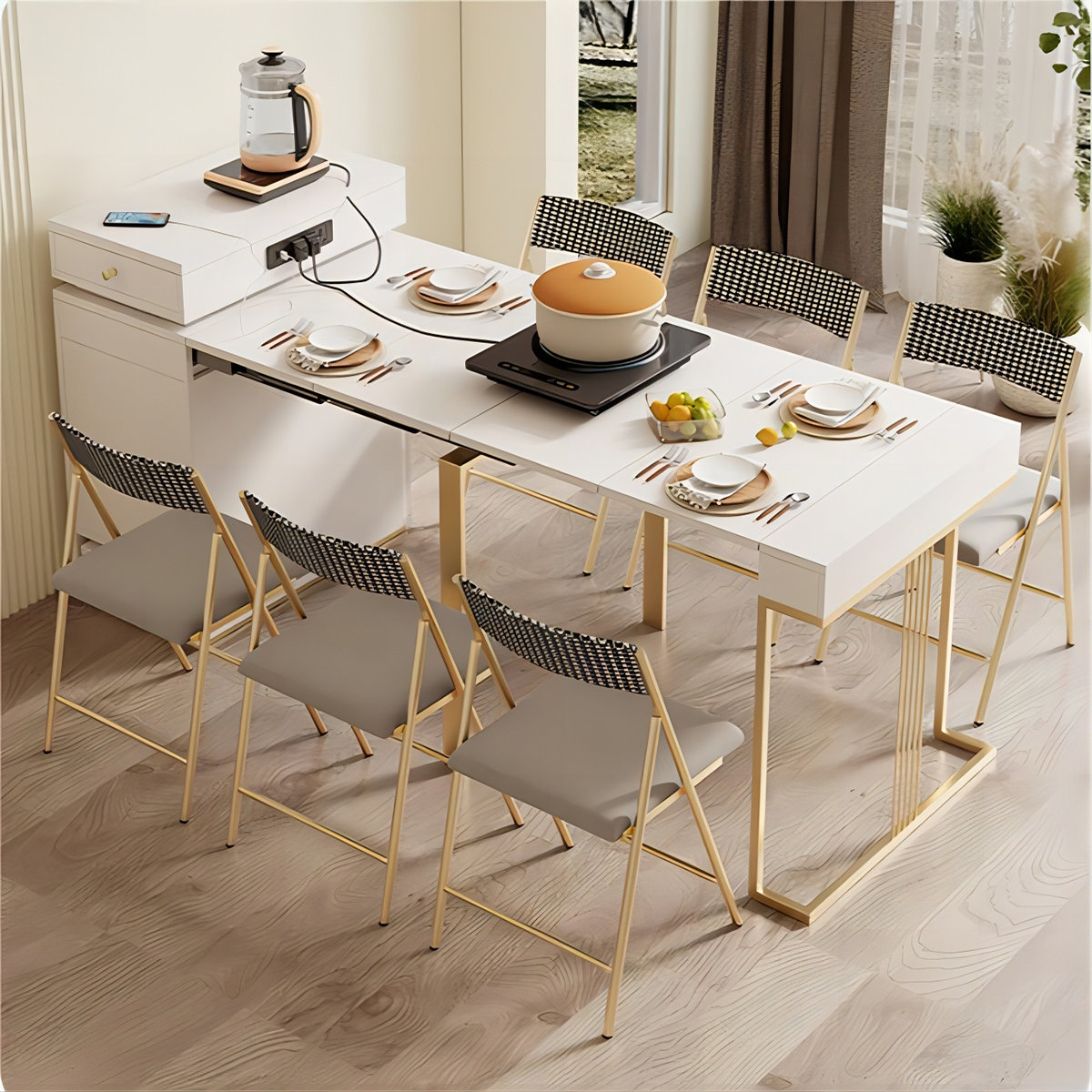 iCool Appliances Modern Minimalist Extendable Dining Table Set with 6 Chairs | Wayfair