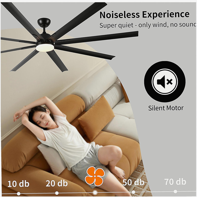 84-inch large black ceiling fan with remote control, 84.16" Wide