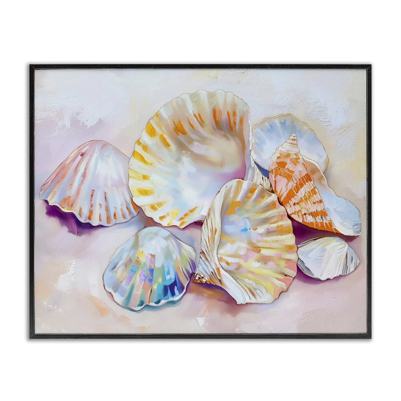 Pile de coquillages variés, estampe numérique, design par Arlington Prints, H 11 po x l 14 po, Giclée encadrée noir minuit