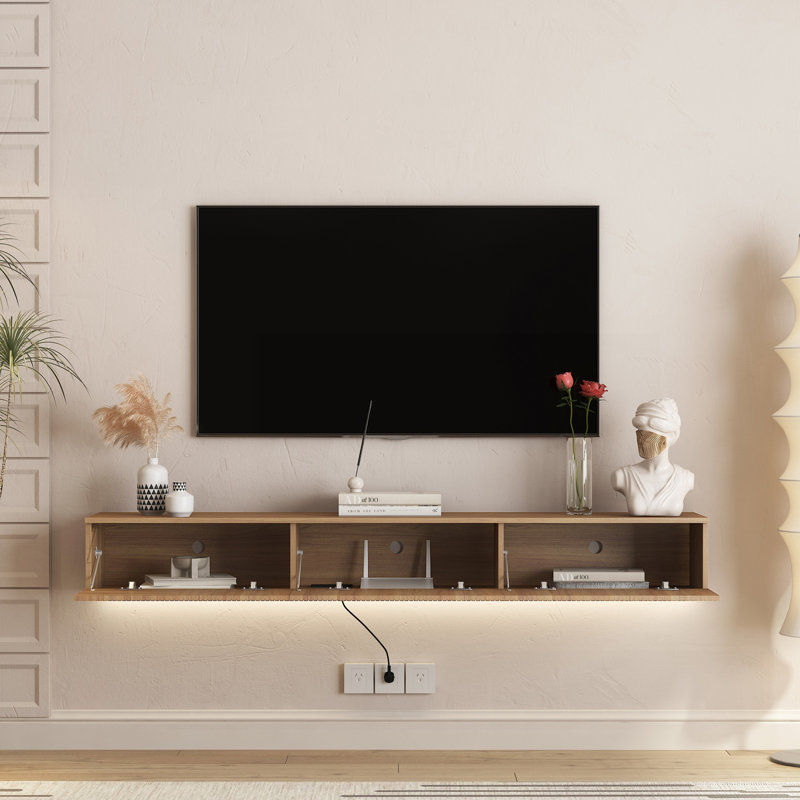 Meuble télé flottant fixé au mur avec 16 DEL de couleur, meuble télé moderne de 69 po, meuble télé flottant pour téléviseur 55 60 65 po